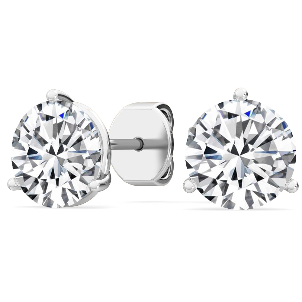 3-Prong Martini Solitaire Stud Earrings (Round)